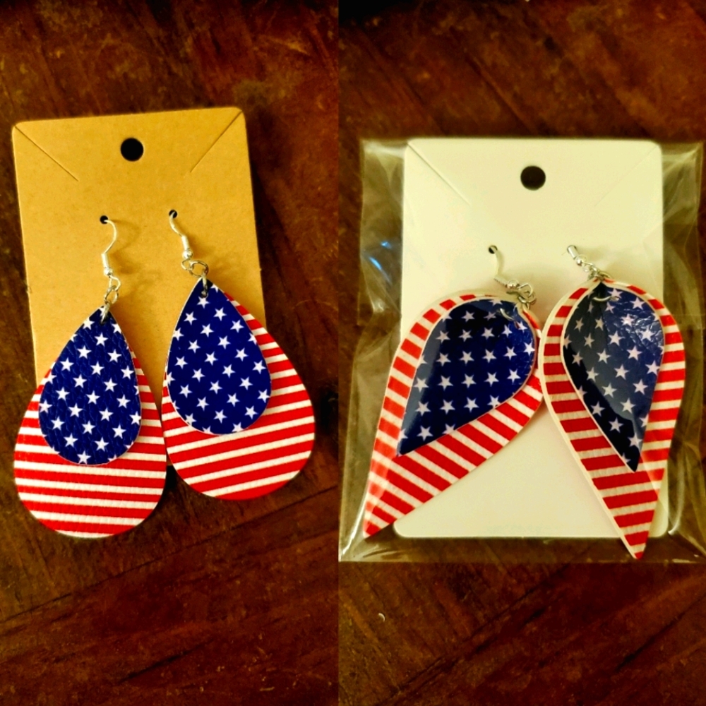 American Flag Faux Leather Earrings
